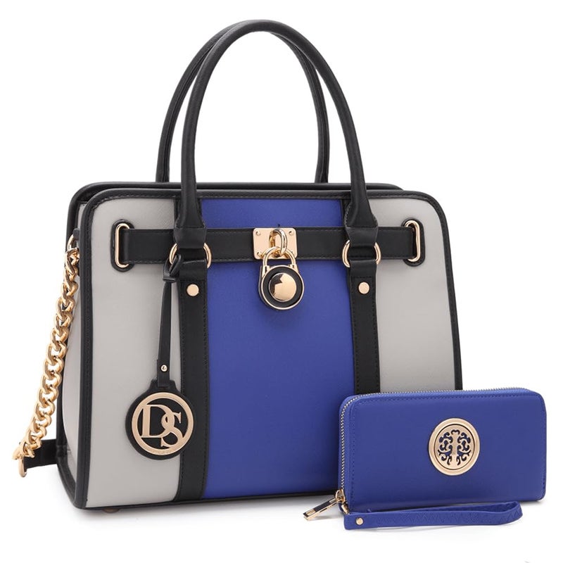 Dasein Two Tone Satchel Handbags Purses for Women Vegan Leather Shoulder Bags Large Tote Bag with Matching Wallet - Image 1